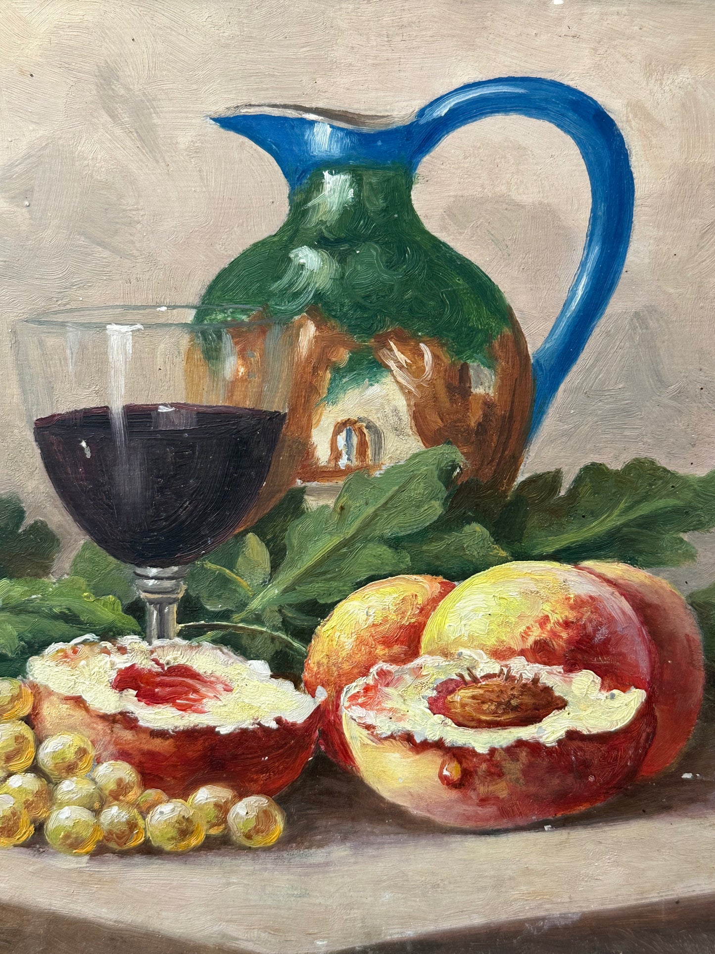 Pêches et verre de vin