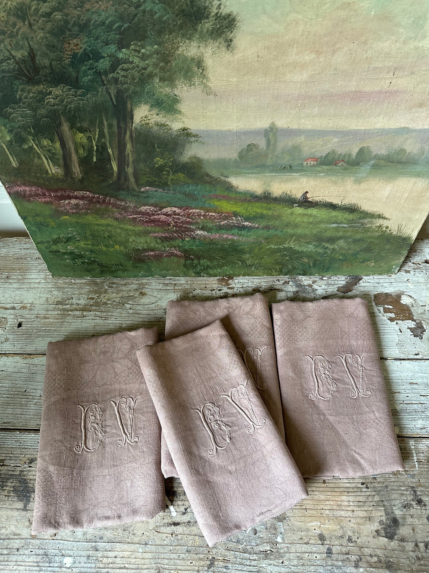 4 serviettes marron glacé