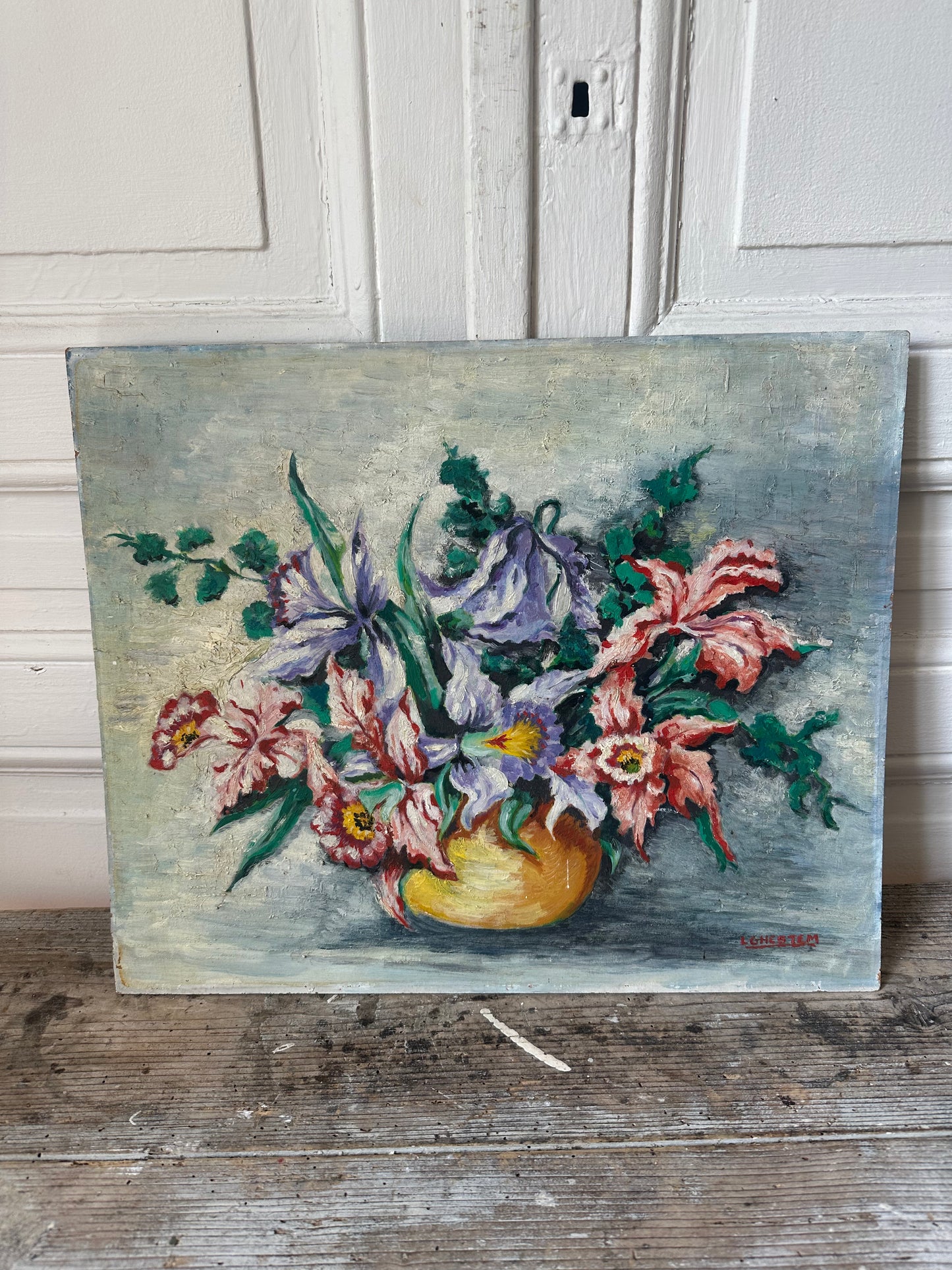 Bouquet au fond gris