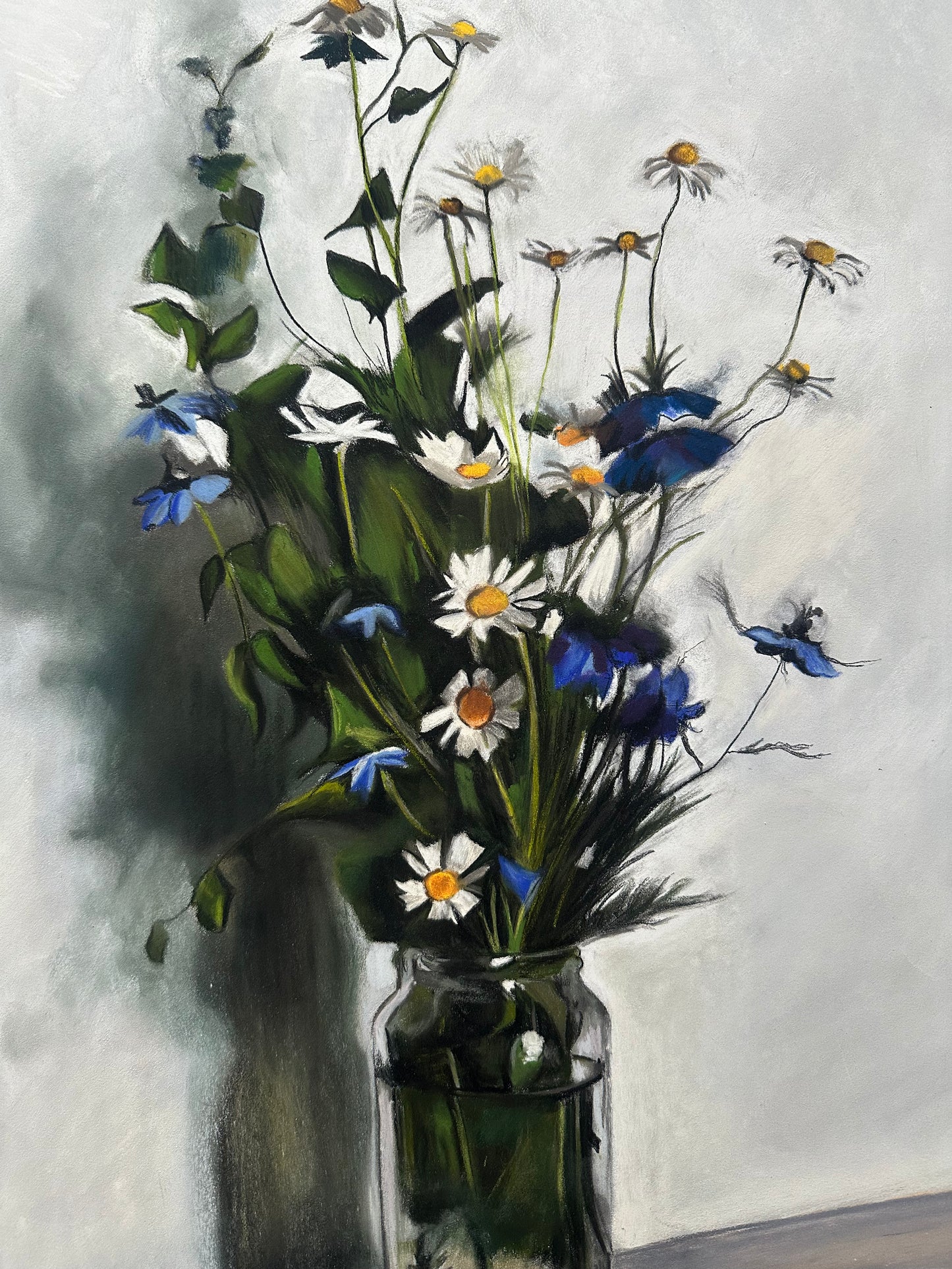 Dessin au pastel, bouquet champêtre