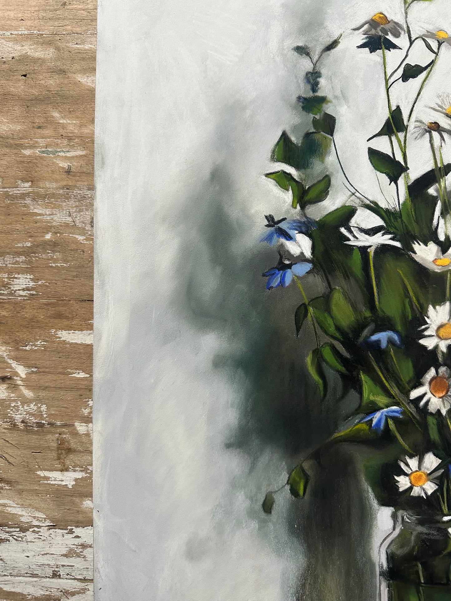 Dessin au pastel, bouquet champêtre