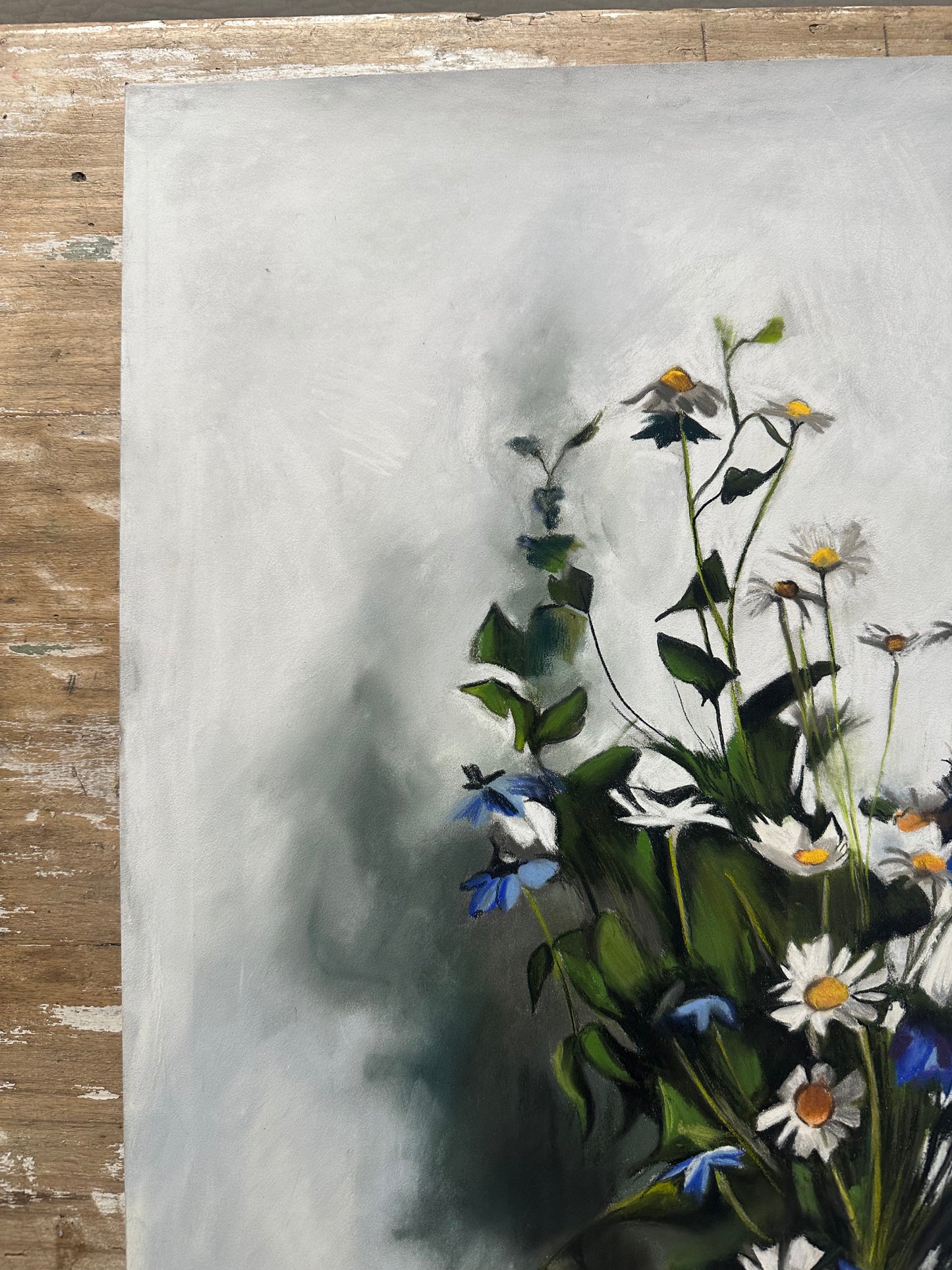 Dessin au pastel, bouquet champêtre