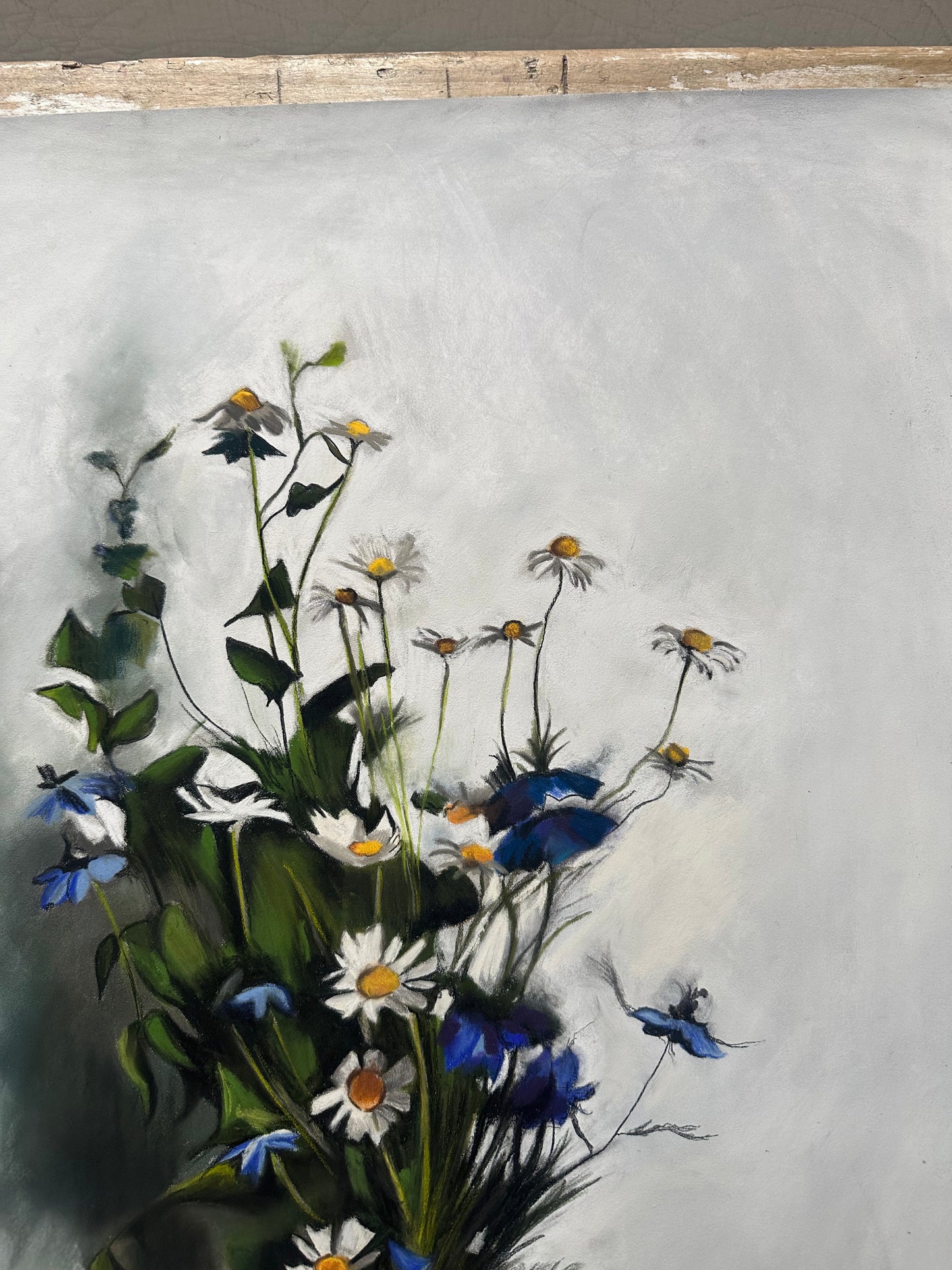 Dessin au pastel, bouquet champêtre