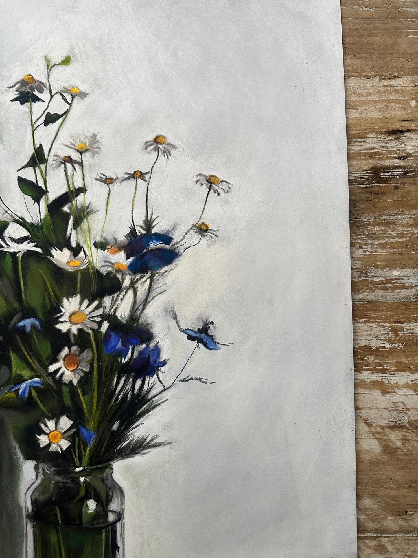Dessin au pastel, bouquet champêtre