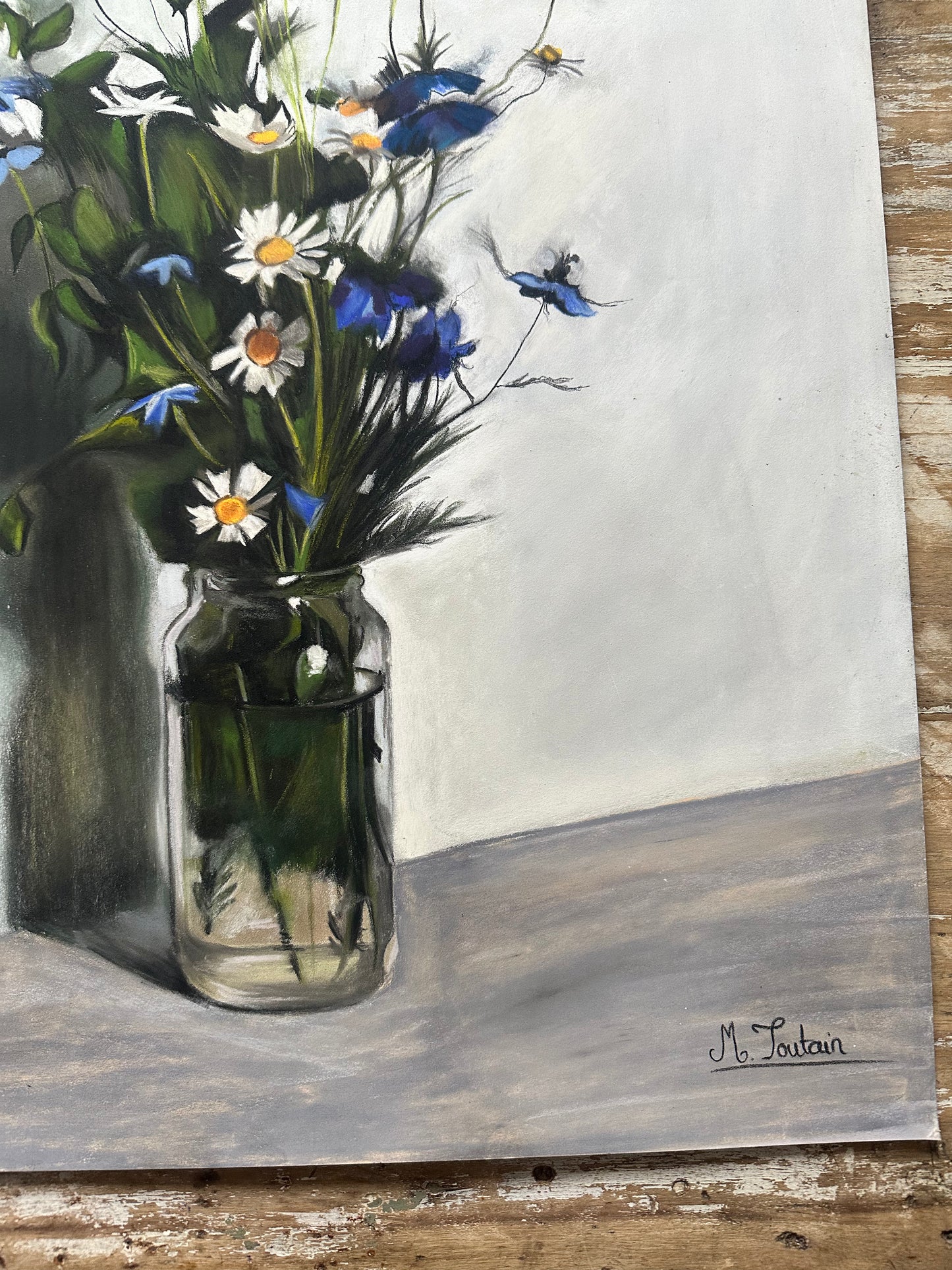 Dessin au pastel, bouquet champêtre
