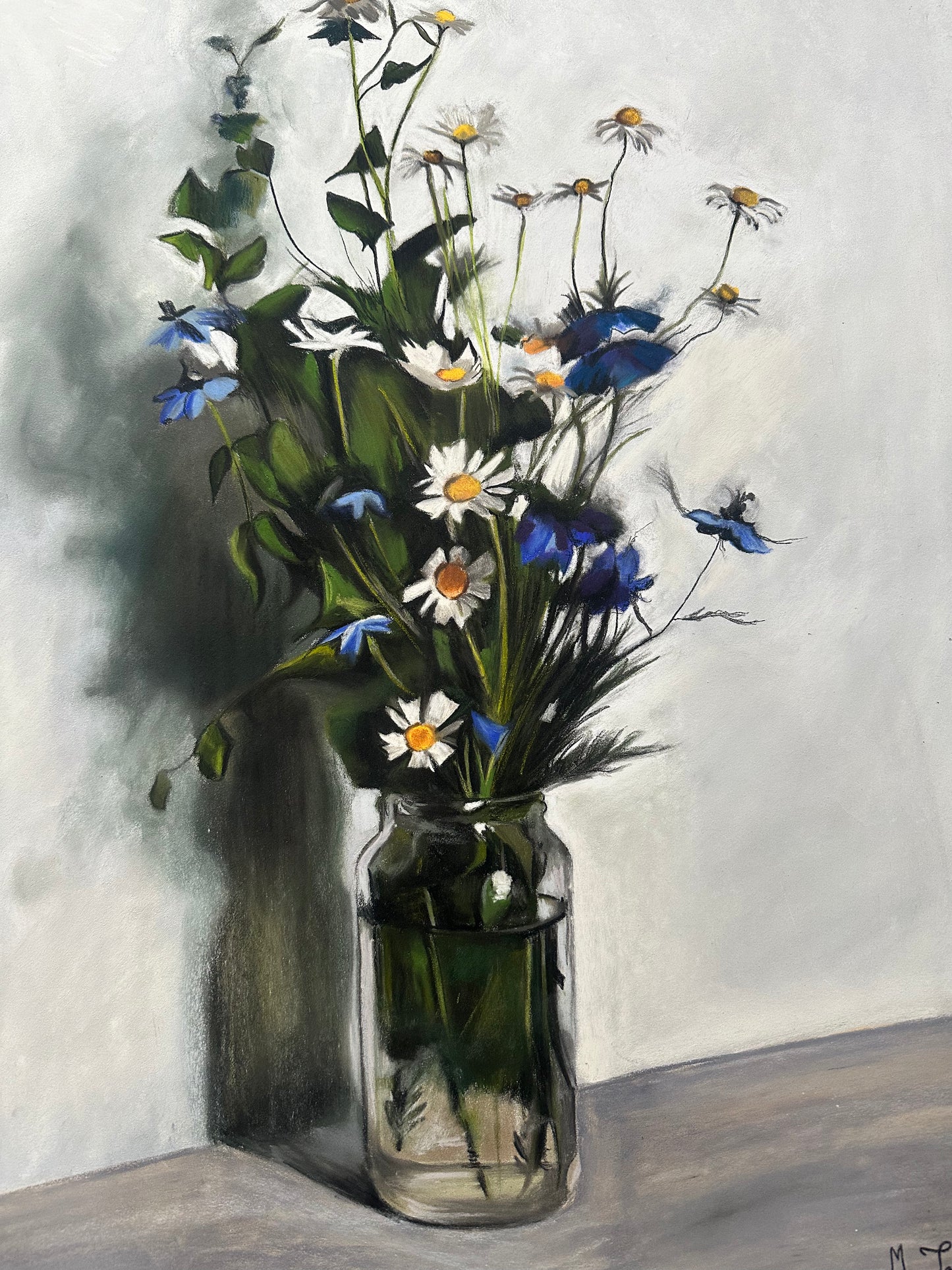 Dessin au pastel, bouquet champêtre