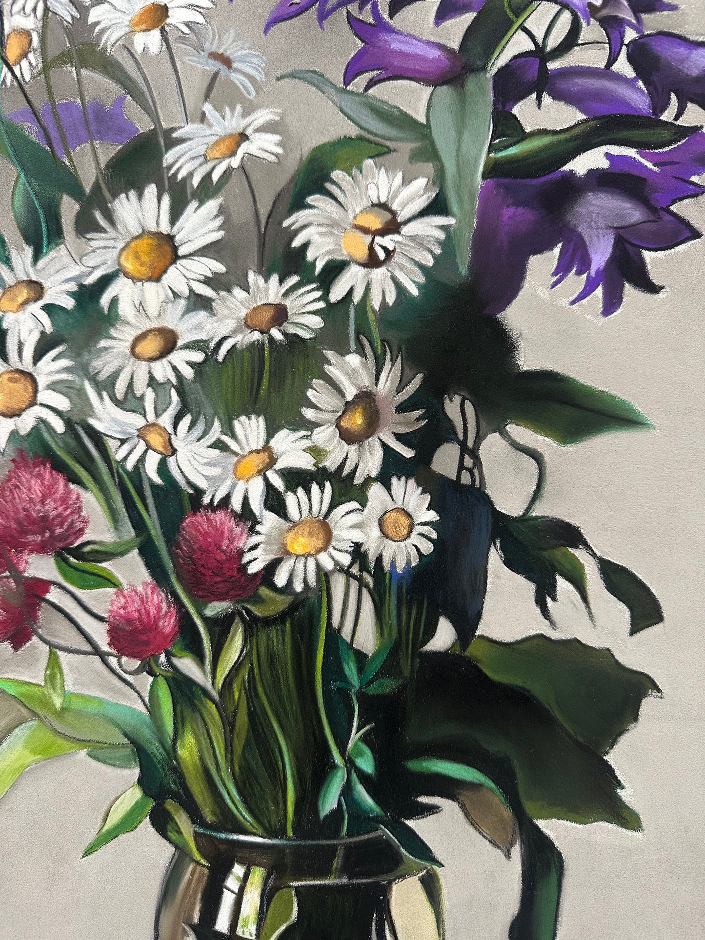 Dessin au pastel, Campanules et Marguerites