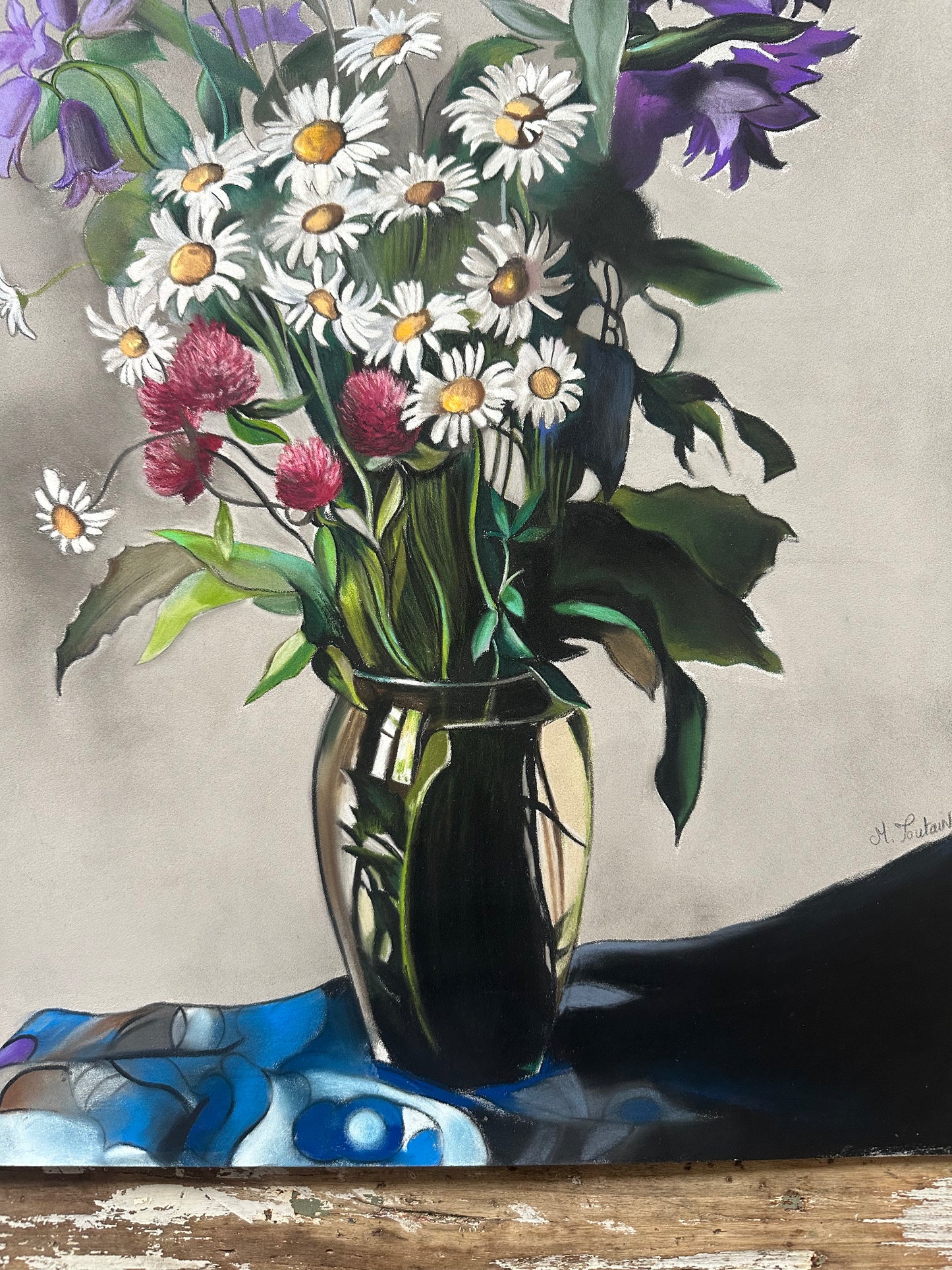 Dessin au pastel, Campanules et Marguerites