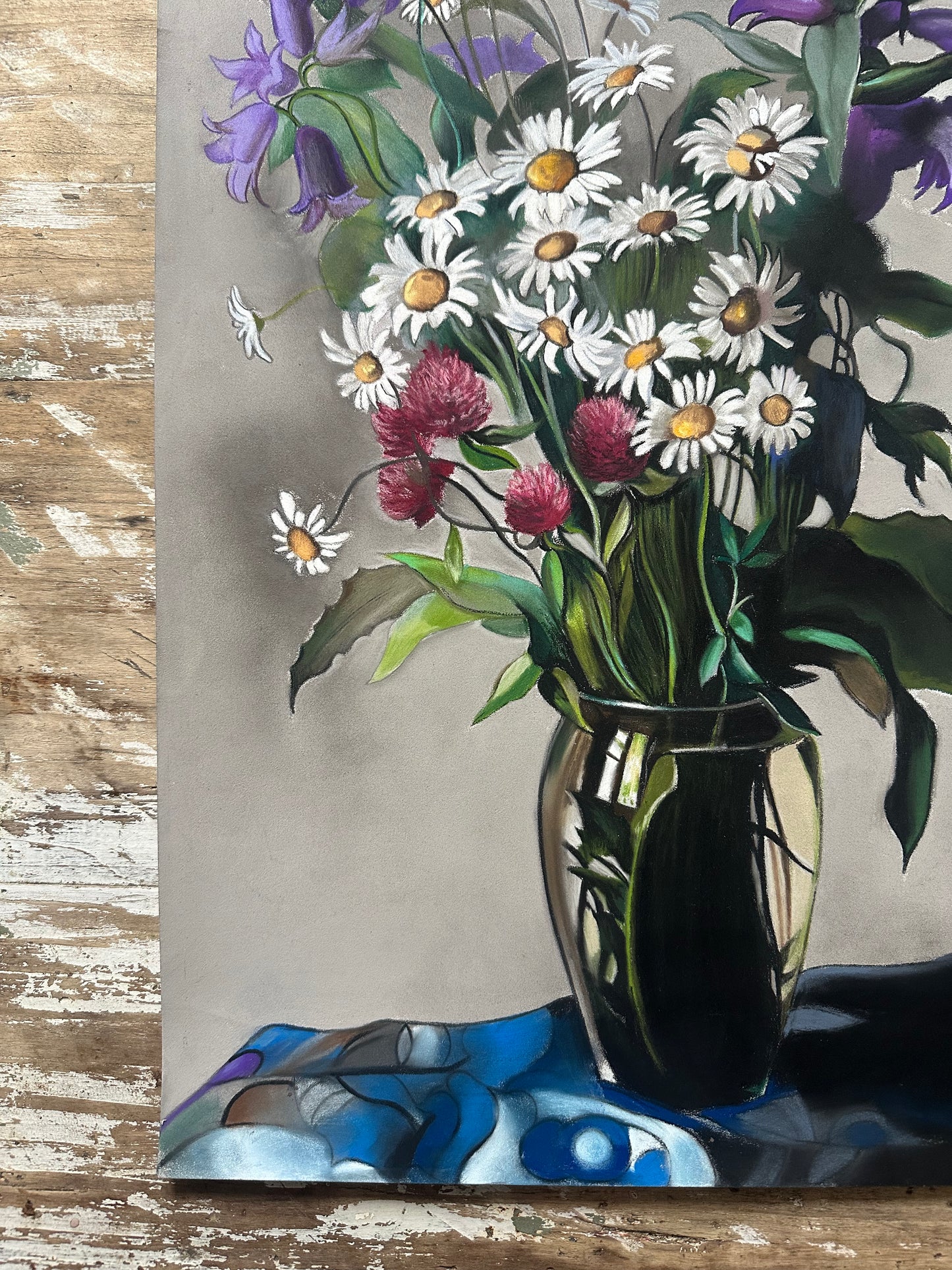 Dessin au pastel, Campanules et Marguerites