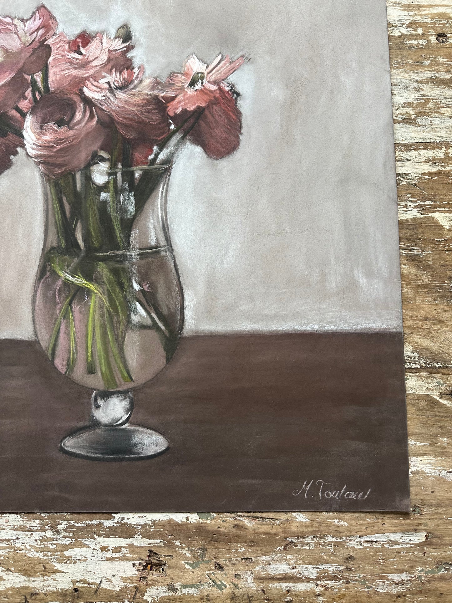 Dessin au pastel, les renoncules