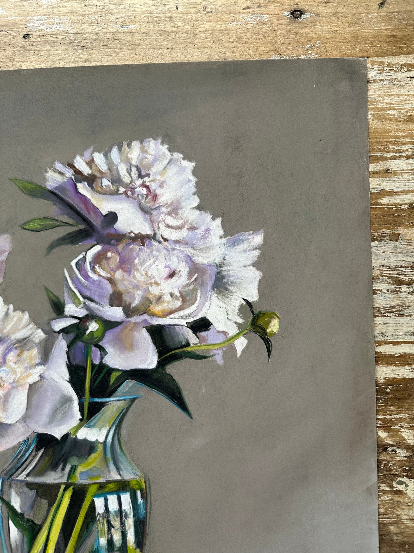 Dessin au pastel, les pivoines