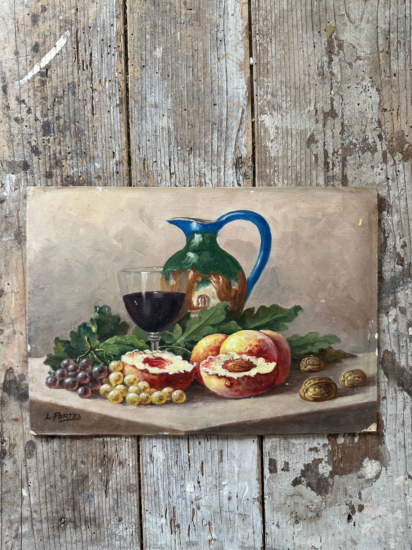 Pêches et verre de vin