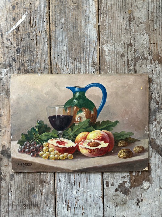Pêches et verre de vin