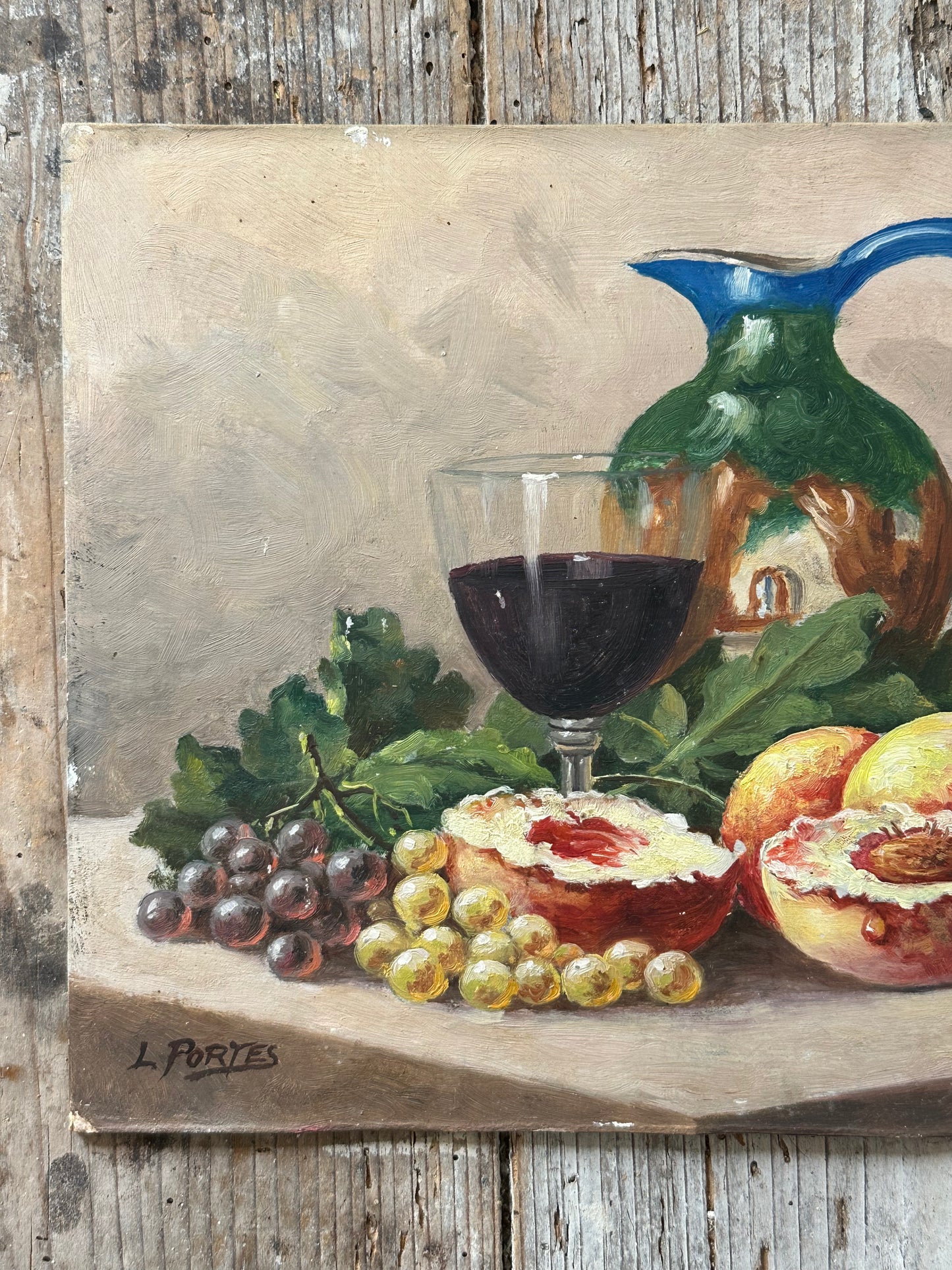 Pêches et verre de vin