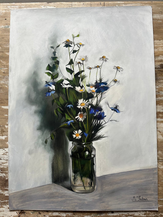 Dessin au pastel, bouquet champêtre