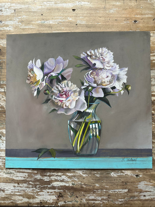 Dessin au pastel, les pivoines